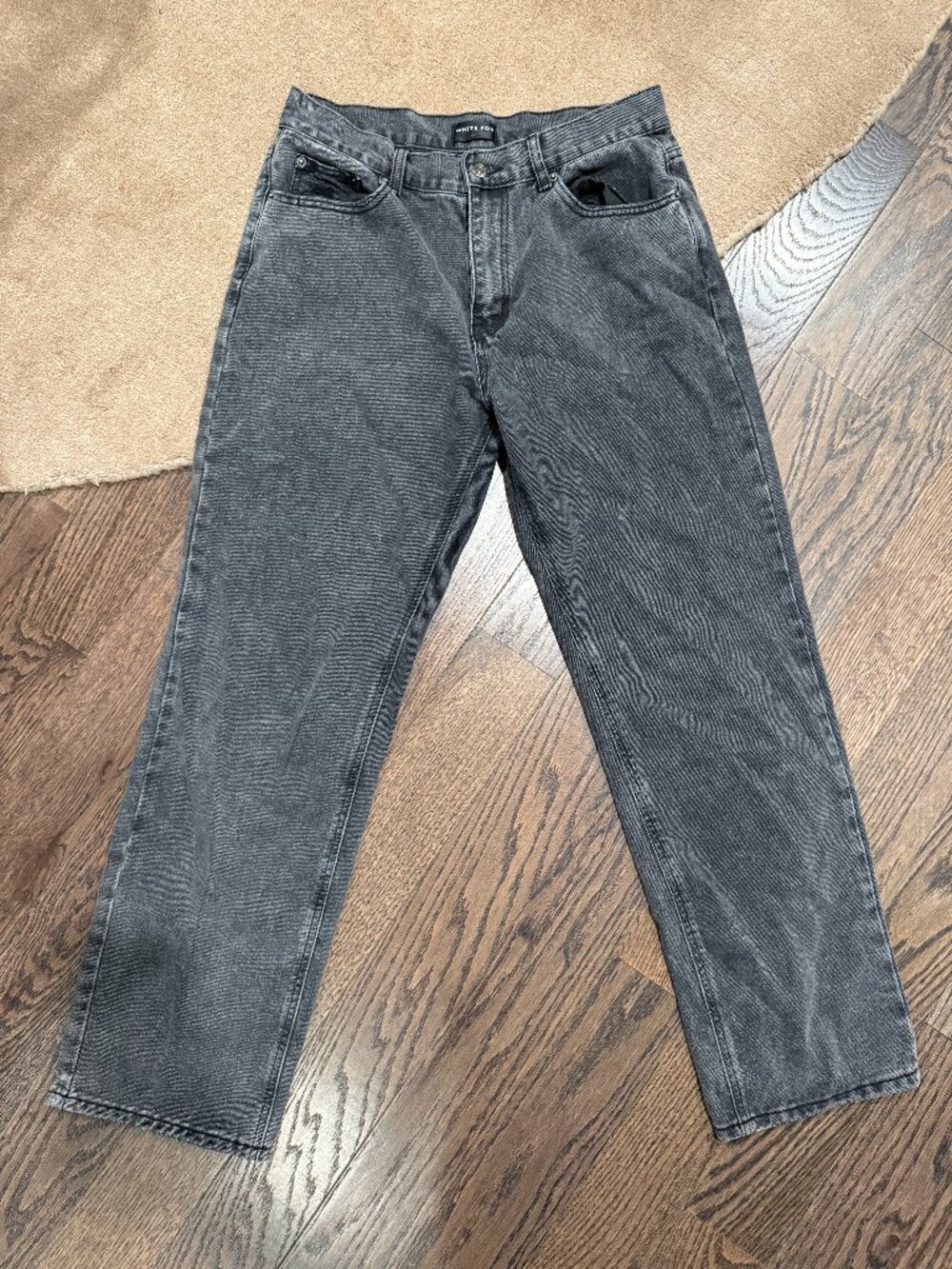 White Fox Washed Black High Rise Straight Leg Jeans L